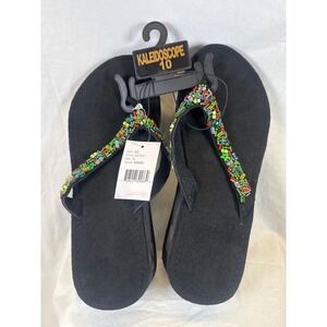 Kaleidoscope Womens Platform Flip Flops Beaded Strap Black Green 10 2L215-0